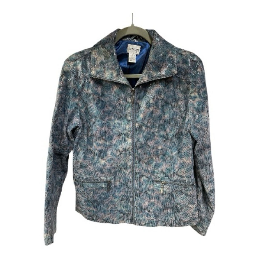 Chico's Leather Shiny Snakeskin Print Front Zip Pockets Lined Size 1.5 Medium